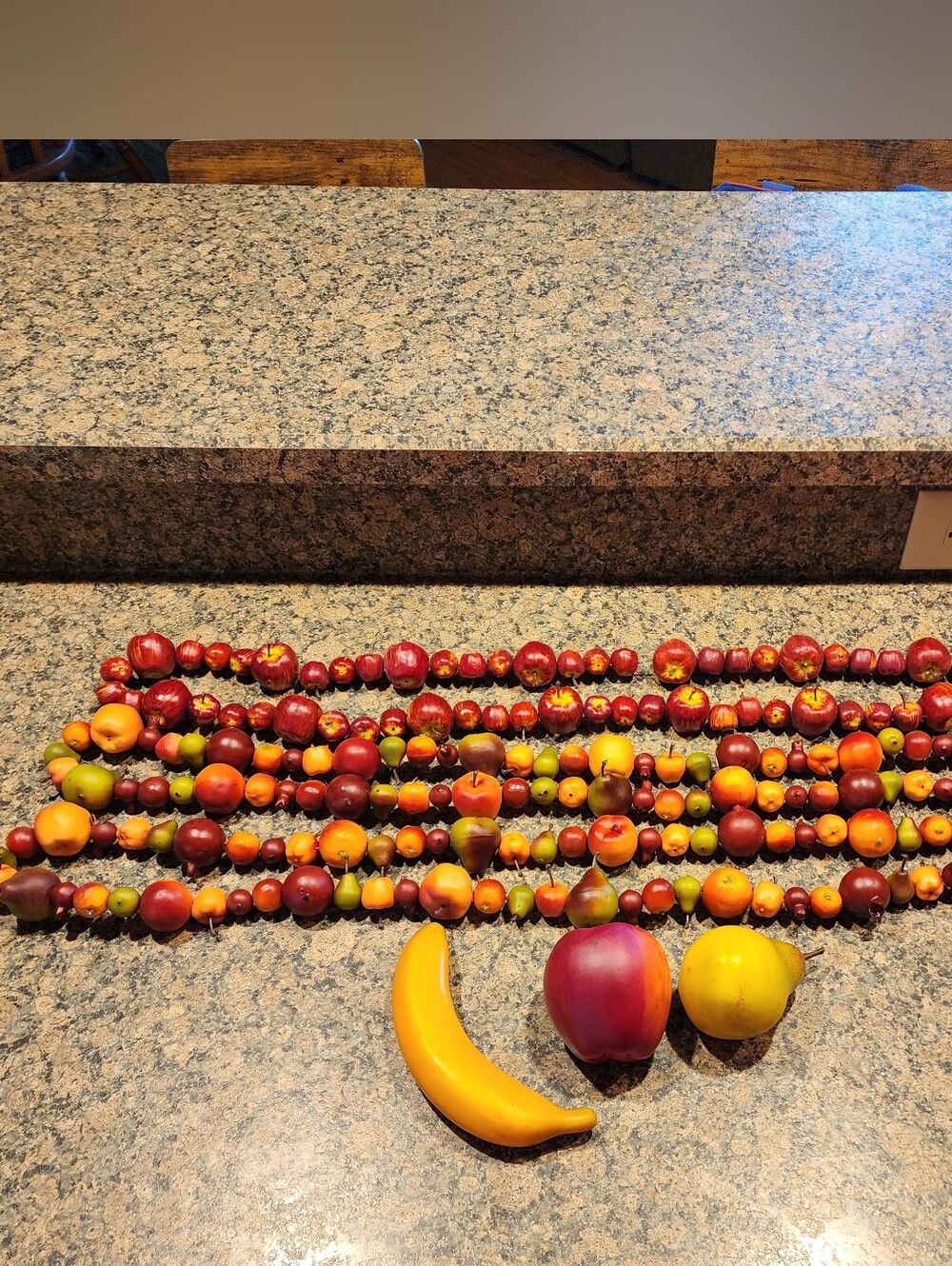 Autumn Fruit Bead 3 Garland @ 70" with Faux Banana, Apple & Pear